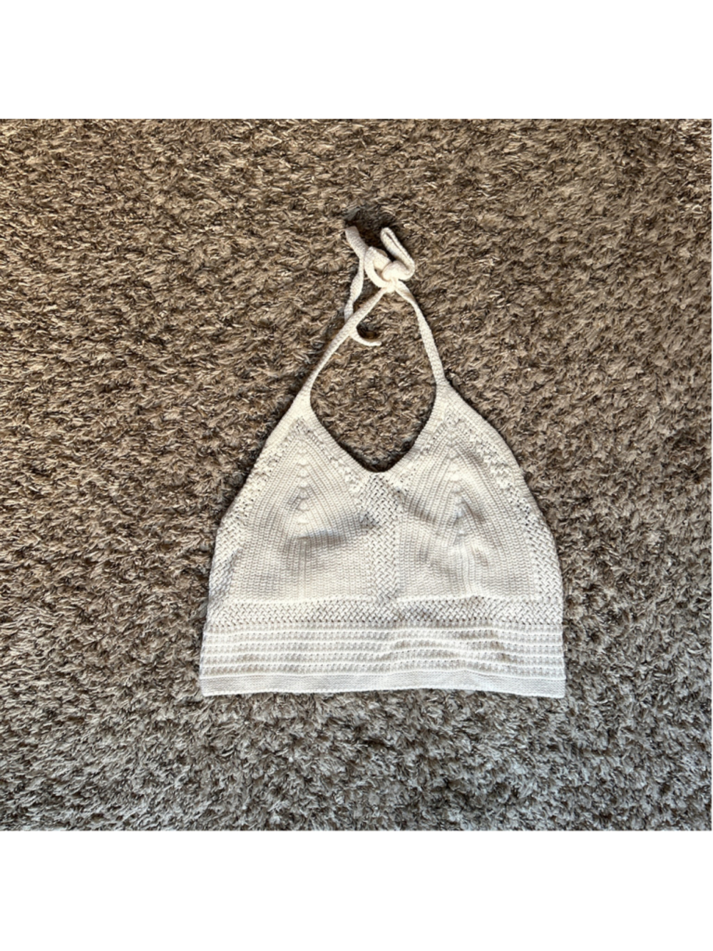 Women's Aerie Cotton Crochet Halter Crop Top White Size L